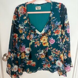 Show Me Your MuMu Floral Teal Blouse